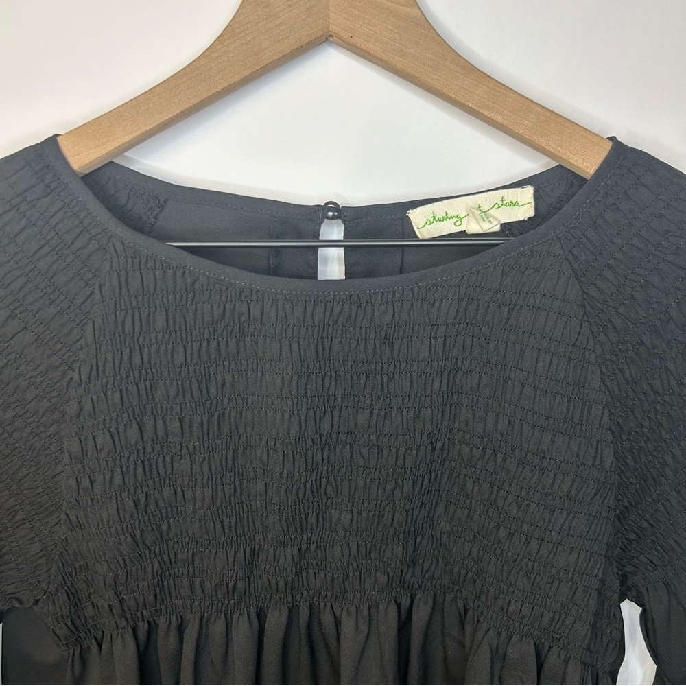 Staring At Stars from Urban Outfitters Black Smocked Babydoll Top, Size Large - Picture 4 of 12